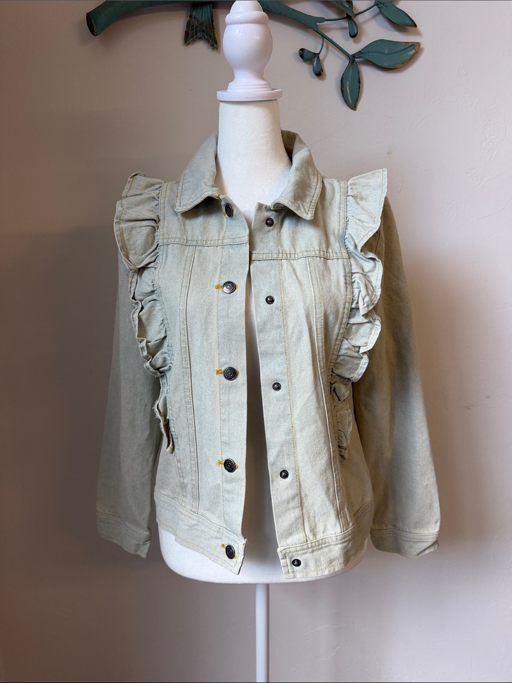 Urban Republic Ruffled White Wash Denim Jacket